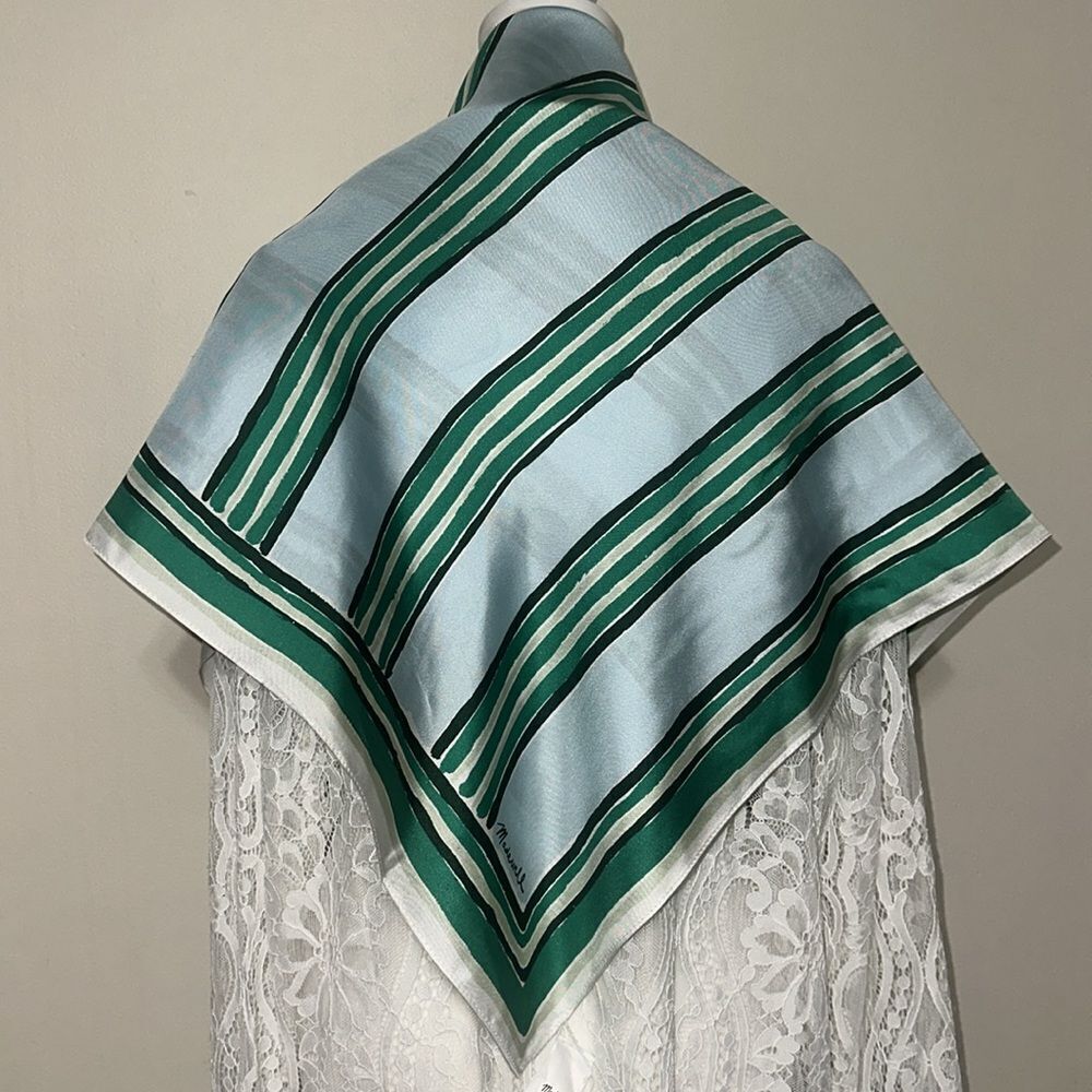 Madewell White Blue Shades of Green Square Silk Bandana Scarf - Picture 4 of 16